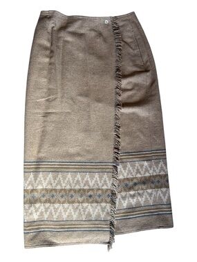 90s Wool Blend Blanket Midi Skirt Aztec Southwestern Fringe Brown size 12